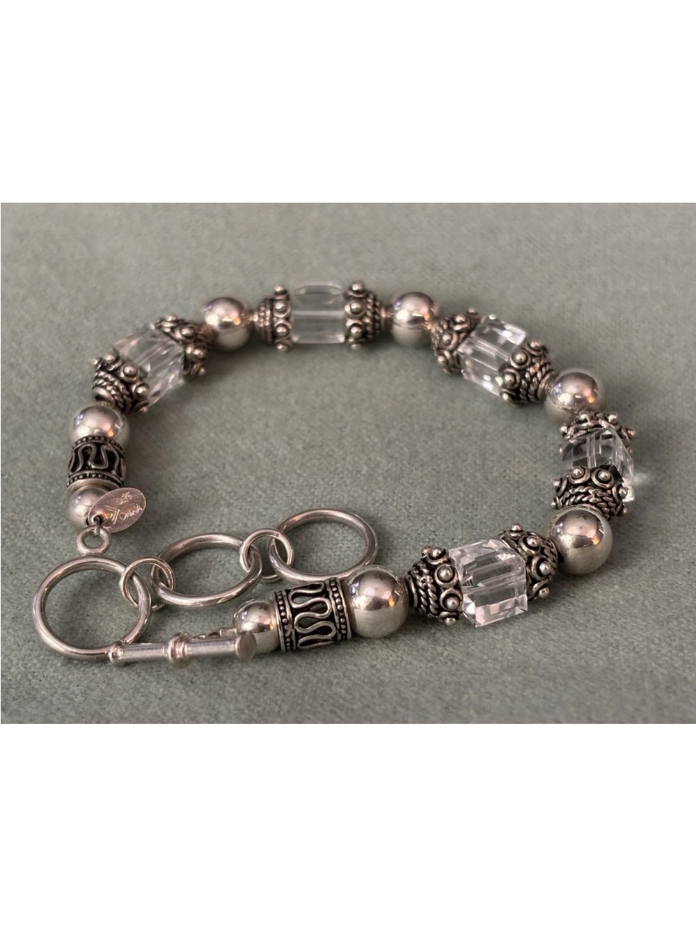 Sterling Silver Beaded Bracelet with Swarvoski  Crystal Accents